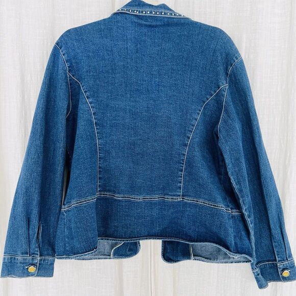 Vintage Drapers & Damons Blue Denim Jewel Button Stretchy Jacket ~ Petite Large - Picture 6 of 8